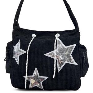 Y2 Style Corduroy Canvas Crossbody Hobo Bag sequin star handbag new